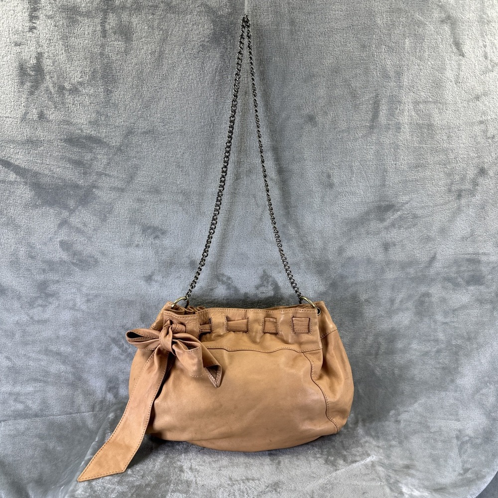 Paul & Joe Sister Shoulder Bag Purse Beige Leather Bow Chain Crossbody Strap